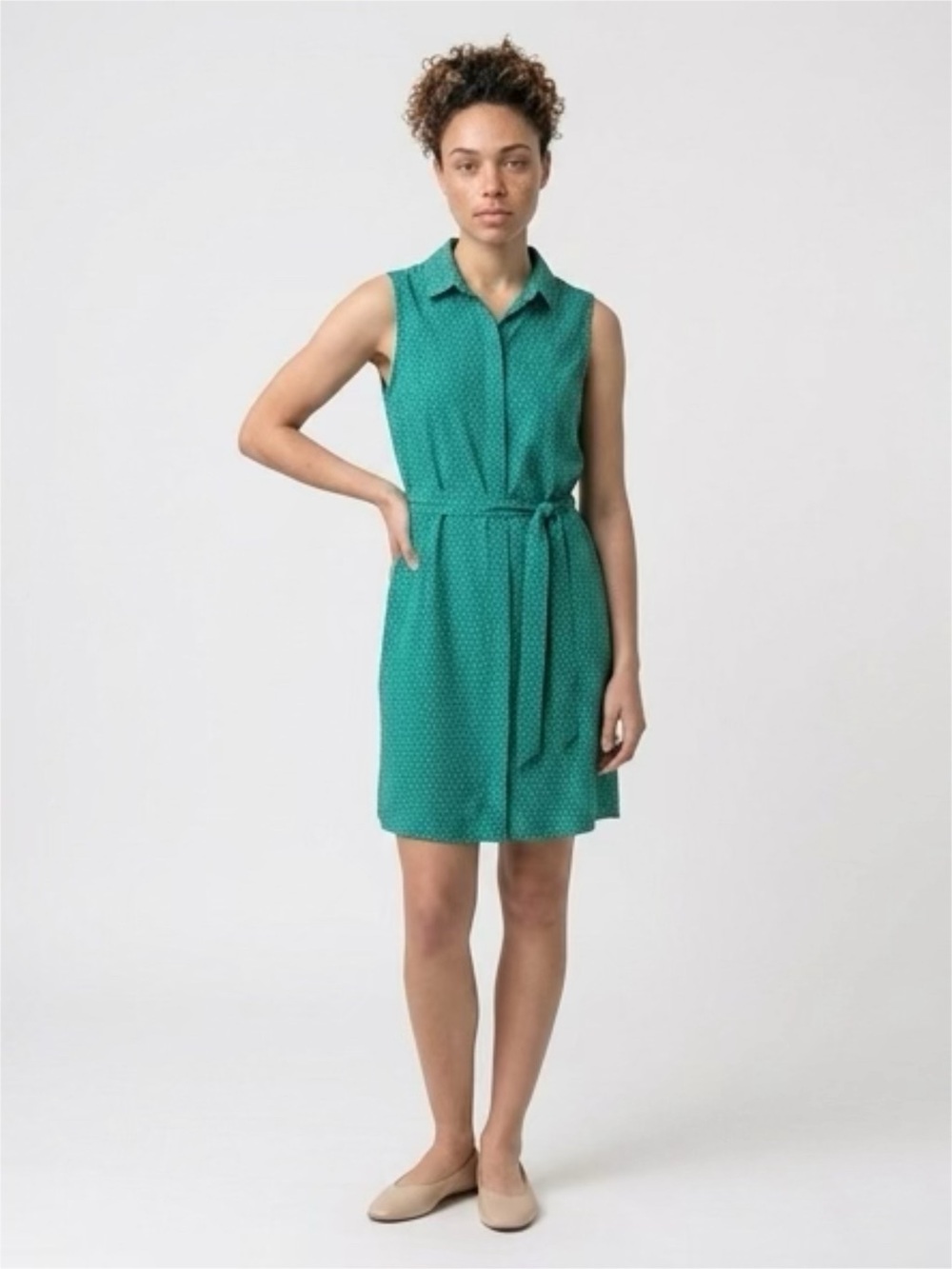 Banana Republic Green Sleeveless Shirt Dress with Tie Waist